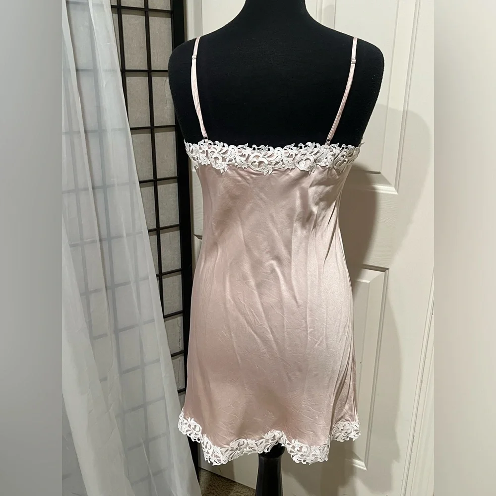 THXSILK Silky Blush Pink Lace Trim Slip SILK Dress women SIZE 8/10